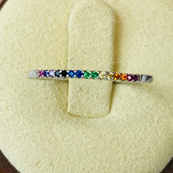 Sterling Silver Multi Color Cubic Zirconia Stackable Band Ring Size 6 - Picture 3 of 5
